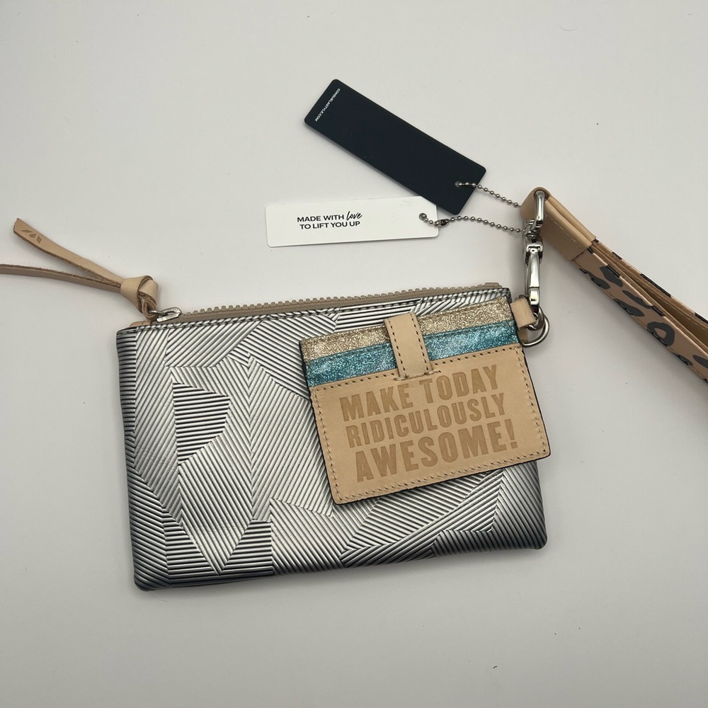 Consuela Silver and Tan Clutch Wristlet - Picture 3 of 10